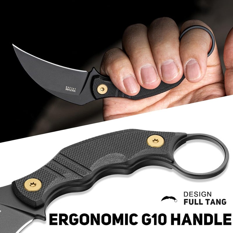 NedFoss VULTURE EDC Fixed Blade Knife with Kydex Sheath, 2.87" 14C28N Steel Tactical EDC Knife with G10 Handle and Adjustable Belt Clip, Horizontal Carry Belt Knives for Men Women - Image 3